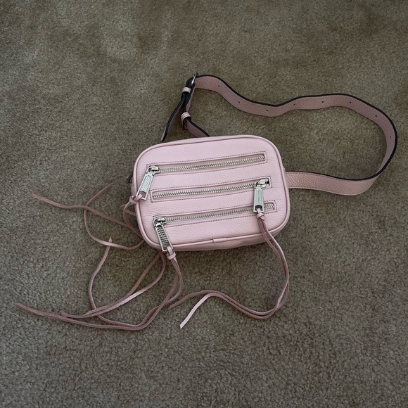 nwt Rebecca Minkoff 3 Zip Fanny Pack Pebbled Pink Cowhide Leather Cross Body - Picture 3 of 7